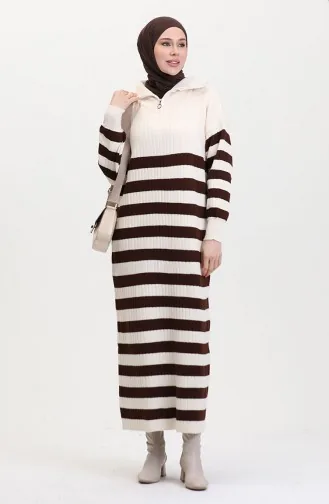Robe En Maille Côtelée à Rayures 11042-05 Beige 11042-05