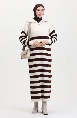 Robe En Maille Côtelée à Rayures 11042-05 Beige 11042-05