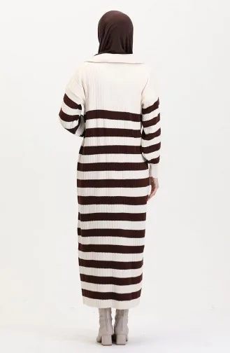 Robe En Maille Côtelée à Rayures 11042-05 Beige 11042-05