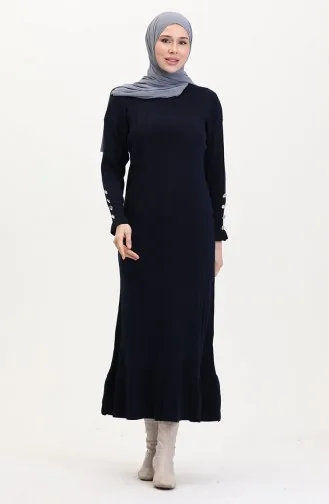 Fırfırlı Triko Elbise 23009-10 Lacivert