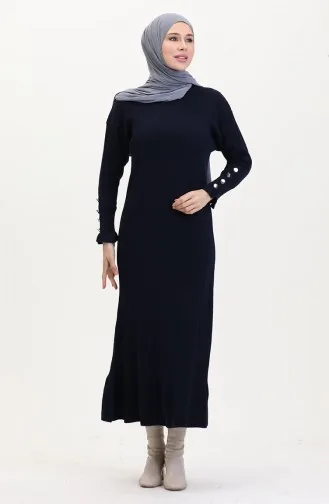 Fırfırlı Triko Elbise 23009-10 Lacivert