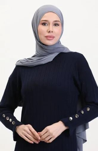 Fırfırlı Triko Elbise 23009-10 Lacivert
