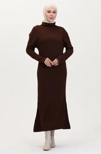 Geribbelde Gebreide Jurk 24207-05 Bruin 24207-05