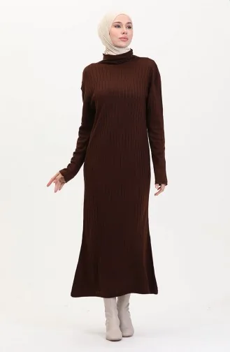 Geribbelde Gebreide Jurk 24207-05 Bruin 24207-05