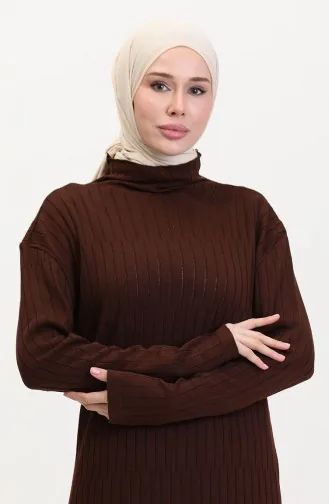 Geribbelde Gebreide Jurk 24207-05 Bruin 24207-05