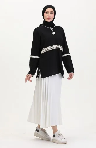 Şile Bezi Dantelli Tunik 0317-01 Siyah