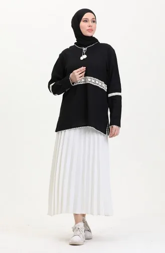 Şile Bezi Dantelli Tunik 0317-01 Siyah