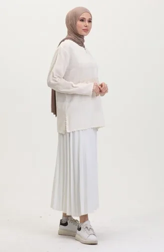 Tunique En Dentelle Et Tissu Şile 0317-05 Crème 0317-05
