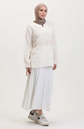 Tunique En Dentelle Et Tissu Şile 0317-05 Crème 0317-05