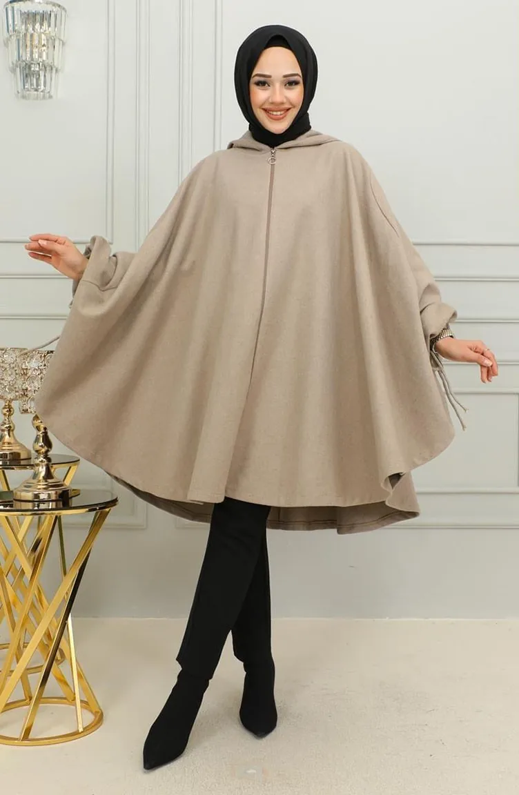 Poncho à Capuche En Cachemire 0505-12 Camel 0505-12