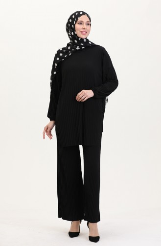 Sandy Kumaş Pileli Tunik Pantolon İkili Takım 0004-03 Siyah