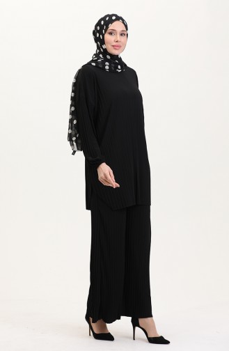 Sandy Kumaş Pileli Tunik Pantolon İkili Takım 0004-03 Siyah