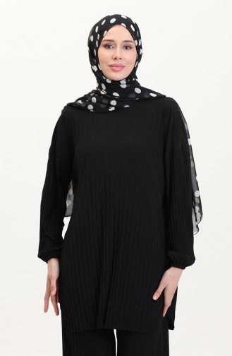Sandy Kumaş Pileli Tunik Pantolon İkili Takım 0004-03 Siyah