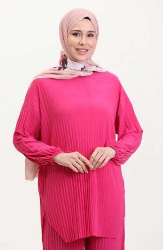 Sandy Kumaş Pileli Tunik Pantolon İkili Takım 0004-04 Fuşya