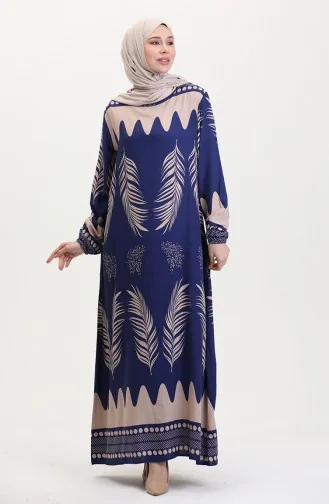 Desenli Viskon Elbise 0005-01 Lacivert