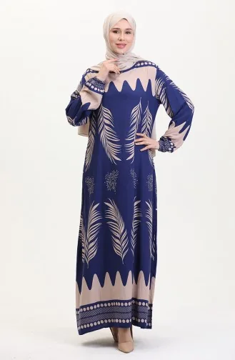 Desenli Viskon Elbise 0005-01 Lacivert