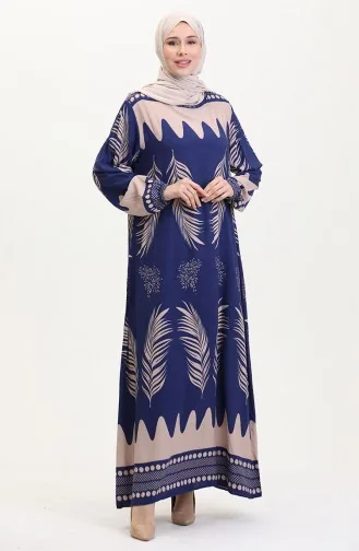 Desenli Viskon Elbise 0005-01 Lacivert