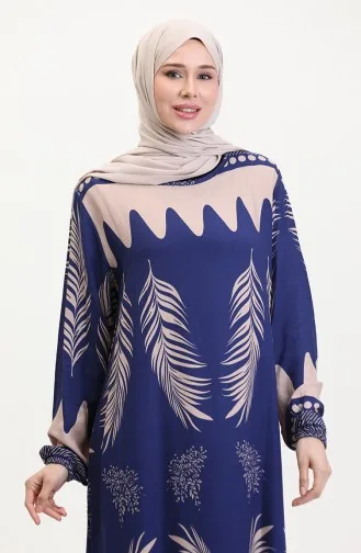 Desenli Viskon Elbise 0005-01 Lacivert