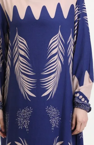 Desenli Viskon Elbise 0005-01 Lacivert