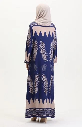 Desenli Viskon Elbise 0005-01 Lacivert