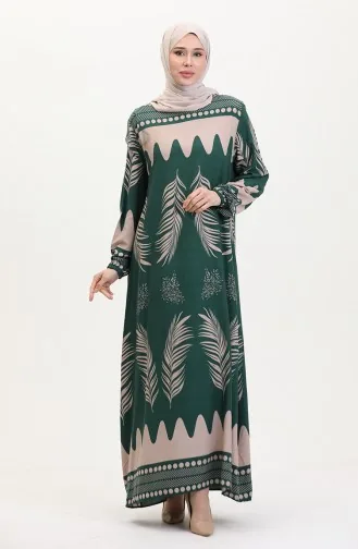 Patterned Viscose Dress 0005-02 Emerald Green 0005-02
