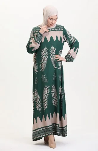 Patterned Viscose Dress 0005-02 Emerald Green 0005-02