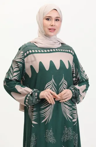 Patterned Viscose Dress 0005-02 Emerald Green 0005-02