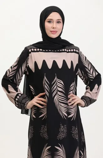 Desenli Viskon Elbise 0005-03 Siyah