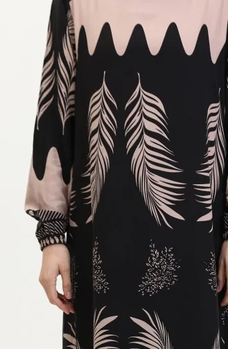 Desenli Viskon Elbise 0005-03 Siyah