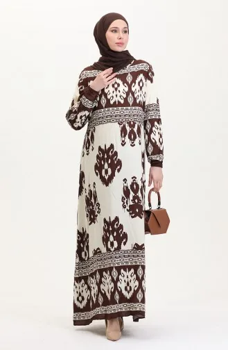 Patterned Viscose Dress 0006-01 Brown Beige 0006-01