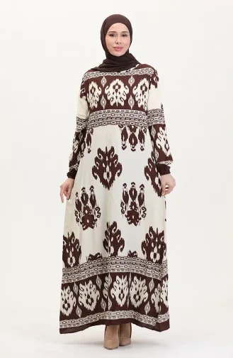 Patterned Viscose Dress 0006-01 Brown Beige 0006-01