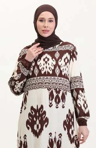 Patterned Viscose Dress 0006-01 Brown Beige 0006-01