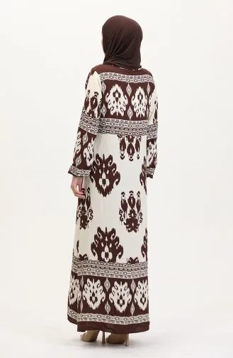 Patterned Viscose Dress 0006-01 Brown Beige 0006-01