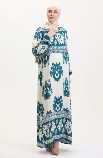 Gedessineerde Viscosejurk 0006-03 Petrol Beige 0006-03