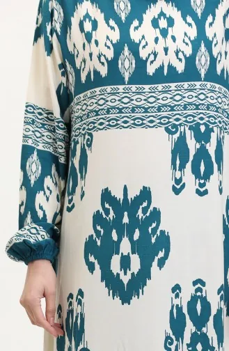 Gedessineerde Viscosejurk 0006-03 Petrol Beige 0006-03