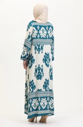 Gedessineerde Viscosejurk 0006-03 Petrol Beige 0006-03