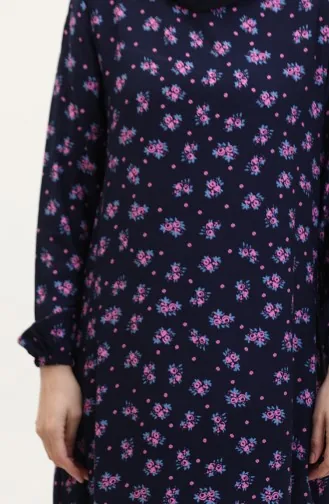 Desenli Viskon Elbise 0007-02 Lacivert