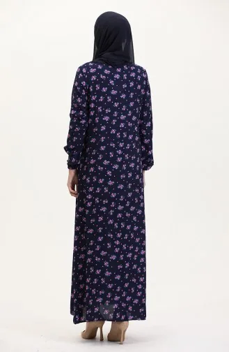 Desenli Viskon Elbise 0007-02 Lacivert