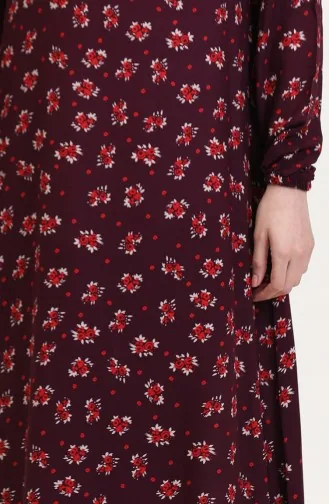 Desenli Viskon Elbise 0007-03 Mürdüm