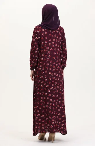 Desenli Viskon Elbise 0007-03 Mürdüm