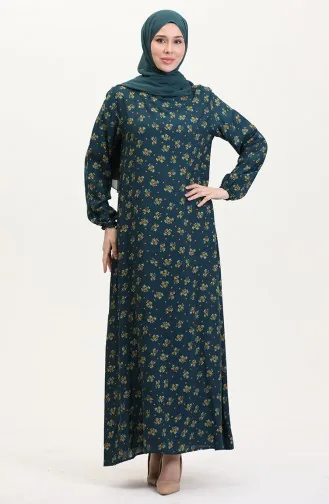 Desenli Viskon Elbise 0007-04 Petrol