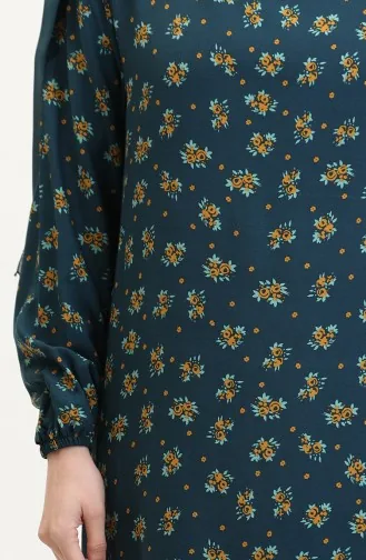 Desenli Viskon Elbise 0007-04 Petrol