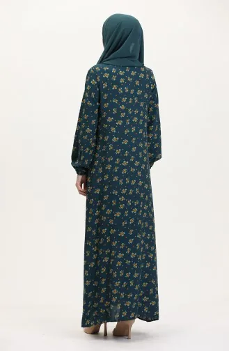 Desenli Viskon Elbise 0007-04 Petrol