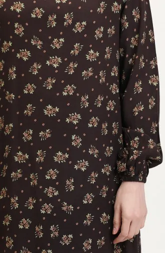 Desenli Viskon Elbise 0007-05 Kahverengi