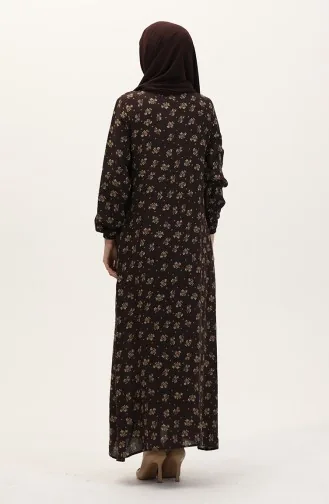 Desenli Viskon Elbise 0007-05 Kahverengi