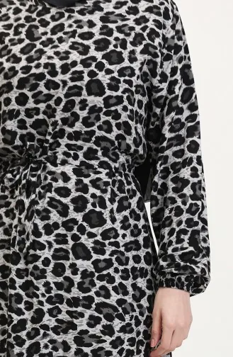 Leopar Desenli Kuşaklı Elbise 0008-01 Siyah