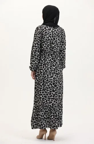 Leopar Desenli Kuşaklı Elbise 0008-01 Siyah