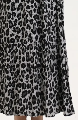 Leopar Desenli Beli İpli Elbise 0009-01 Siyah