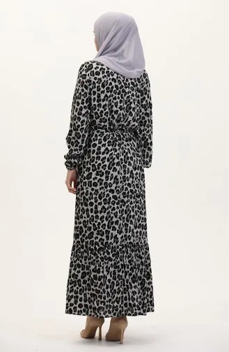 Leopar Desenli Beli İpli Elbise 0009-01 Siyah