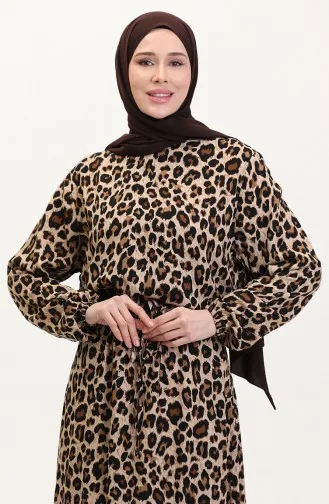 Kleid Mit Leopardenmuster Und Tunnelzug 0009-02 Braun 0009-02